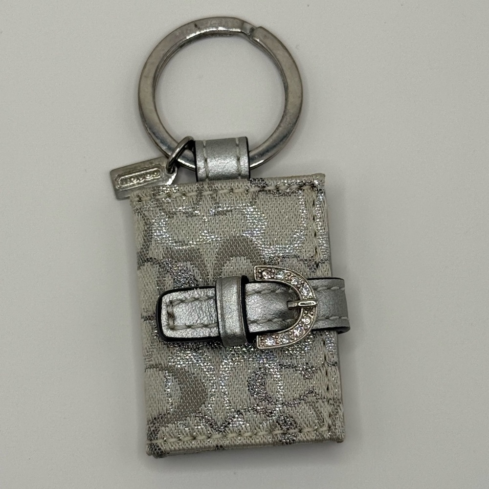 Coach Silver Signature Mini Photo Holder key charm with Rhinestone Buckle
